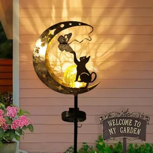 Cat Moon-Shaped  Iron Solar Lamp