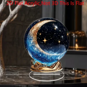 Bohemian Style Crystal Ball 2D Flat Acrylic Figurine Home Office Cafe Room Studio Display Case Table Ornament Desktop Decor Kit