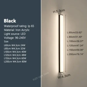 Modern Waterproof Outdoor Long Strip LED Wall Light IP65 Wrought Iron Wall Light Garden Porch Wall Light 110V 220V Lighting